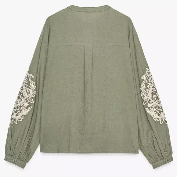 ZARA CONTRAST EMBROIDERY BLOUSE - Picture 6 of 7